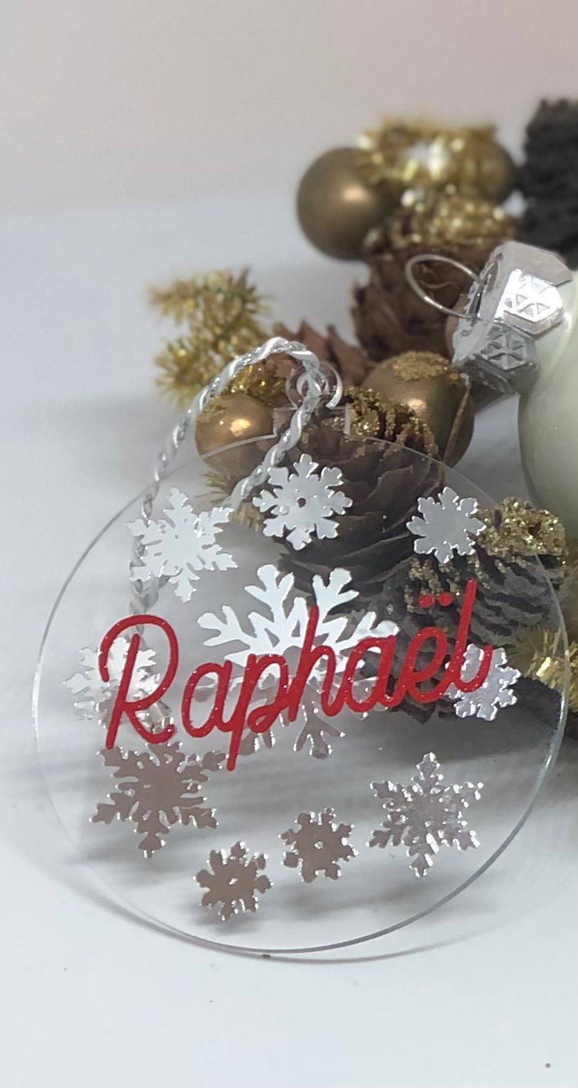 Boule de Noël Ronde Plate en Plexiglass Flocon de Neige - LaBoxaMalice