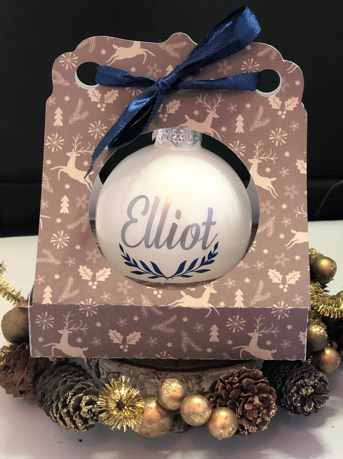 Personalized Christmas ball and its custom handmade gift box