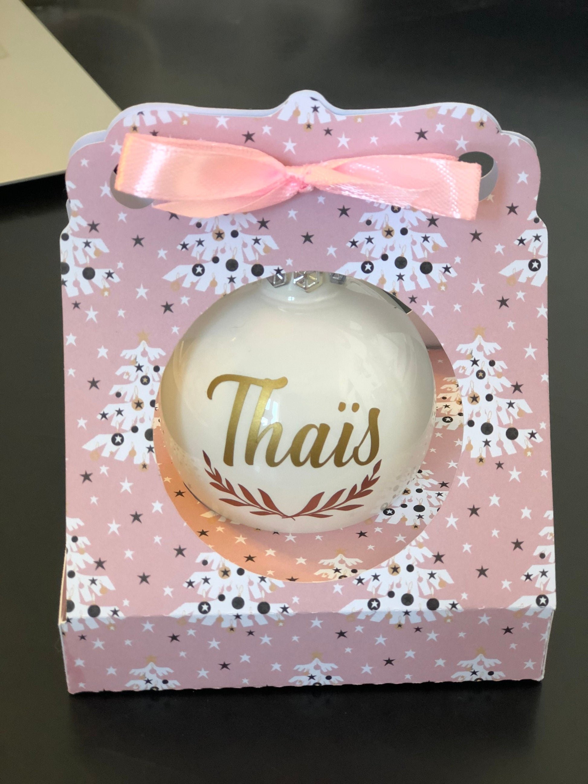 Personalized Christmas ball and its custom handmade gift box