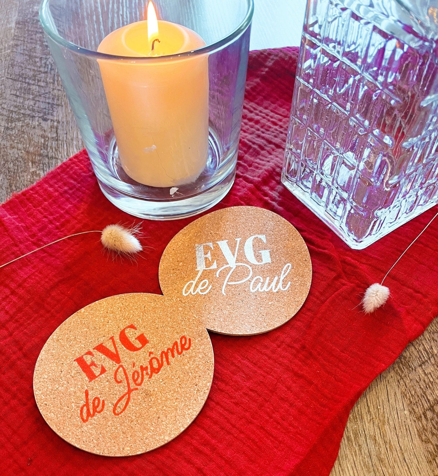 Sous - verre antidérapants en liège personnalisé pour EVG, souvenirs EVG - LaBoxaMalice