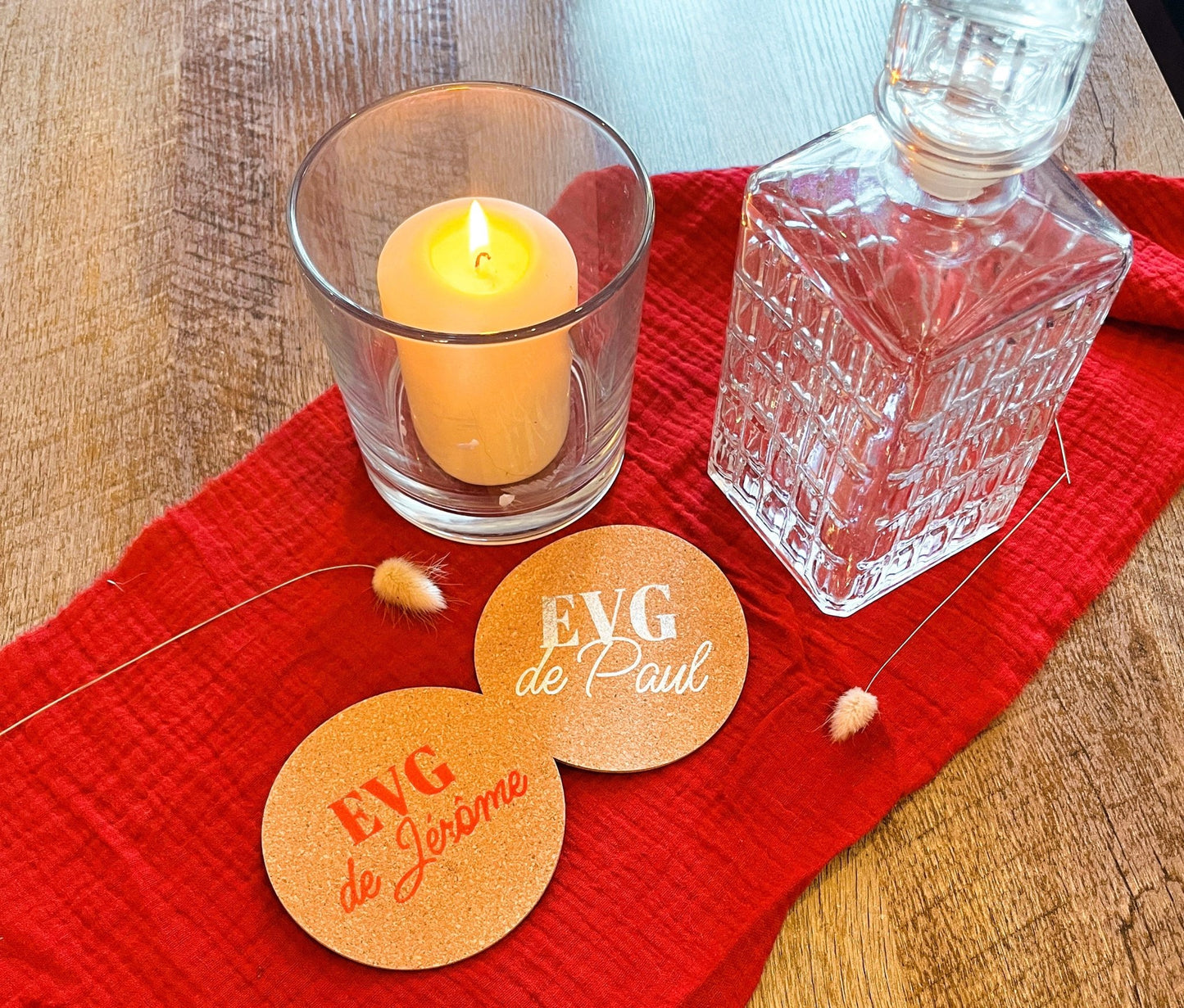 Sous - verre antidérapants en liège personnalisé pour EVG, souvenirs EVG - LaBoxaMalice