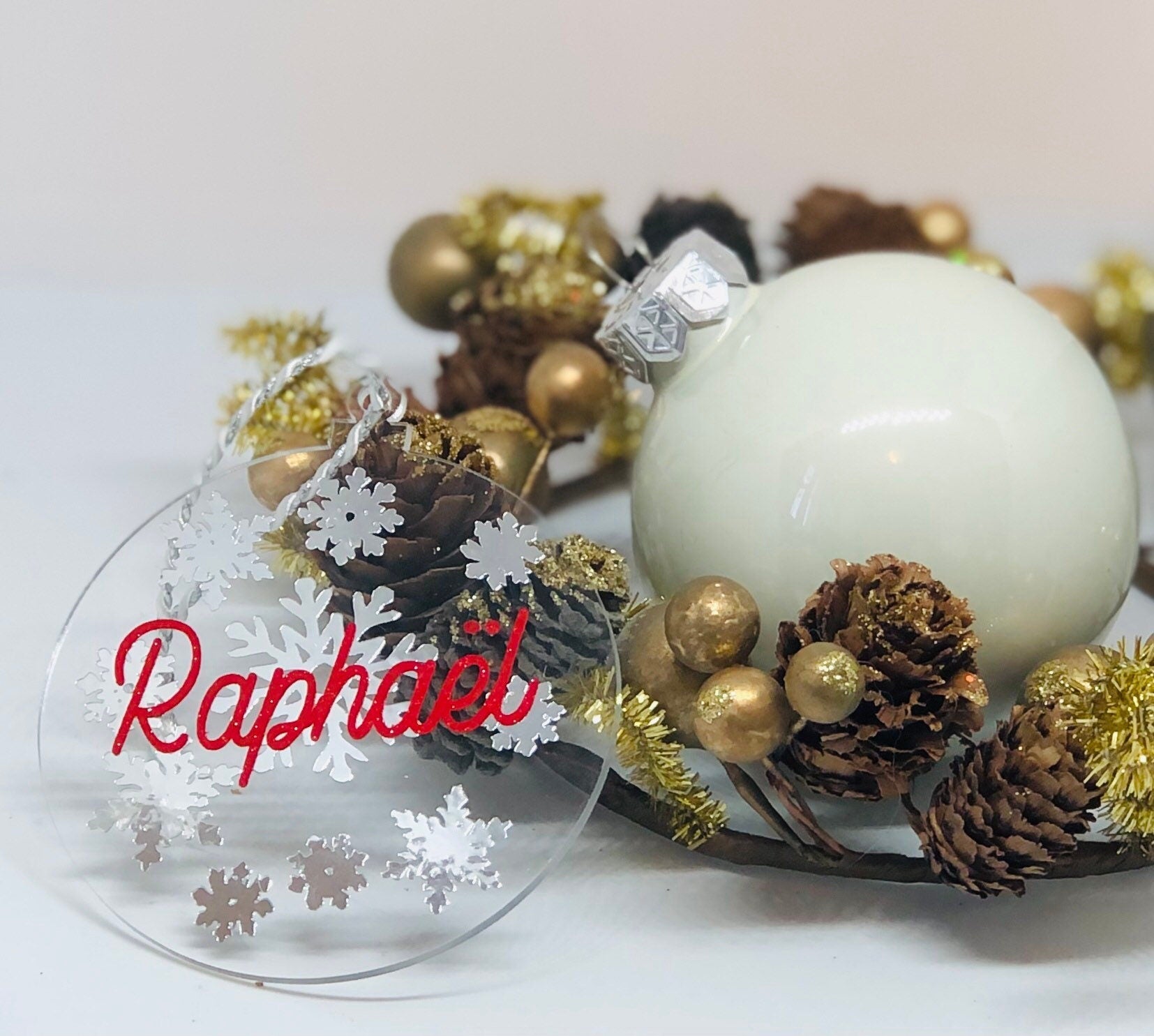 Boule de Noël Ronde Plate en Plexiglass Flocon de Neige - LaBoxaMalice