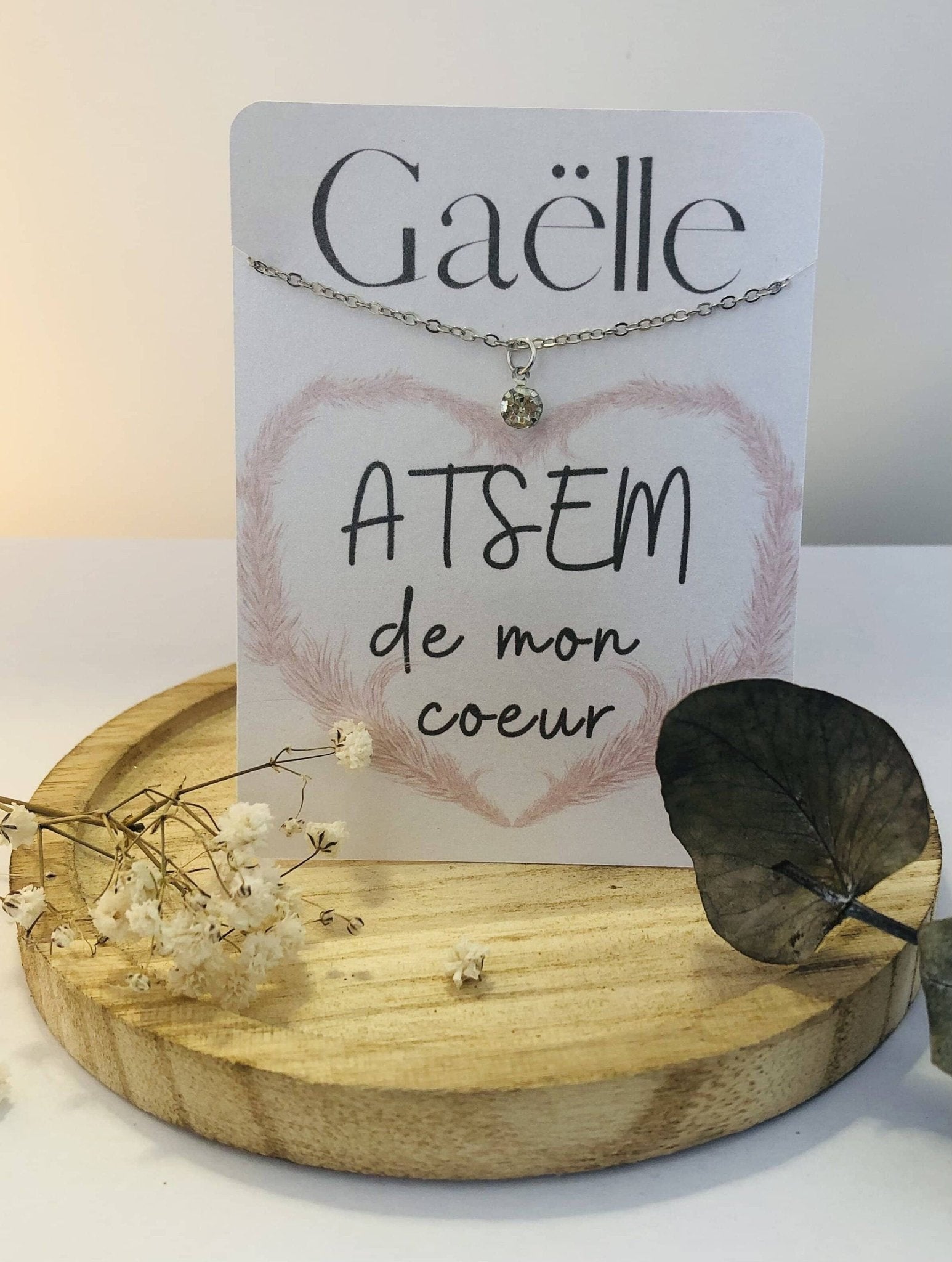 Collier avec carte personnalisée pour nounou, maîtresse, avs ou atsem - LaBoxaMalice