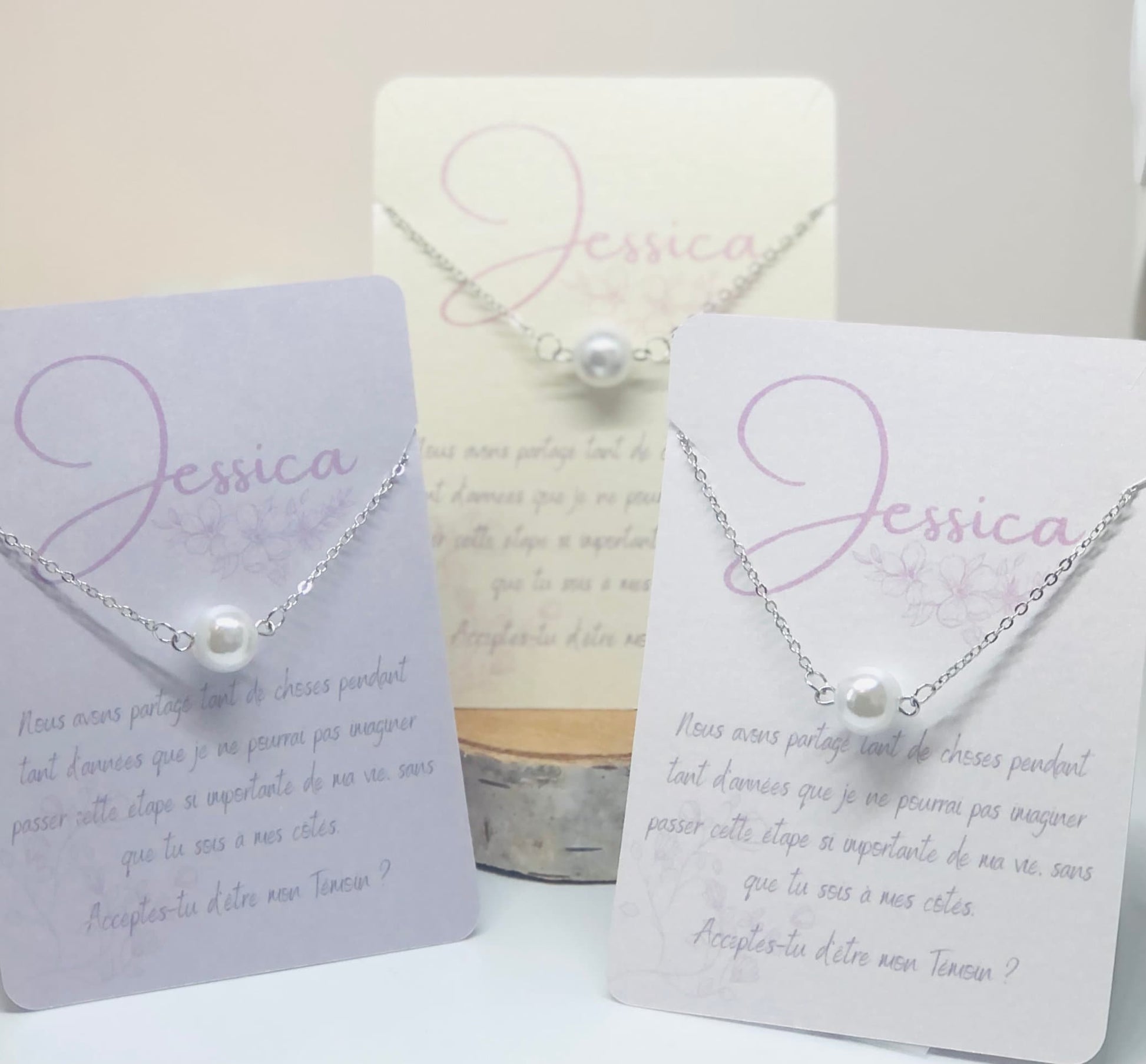 Necklace and personalized card for wedding witness request, bridesmaid