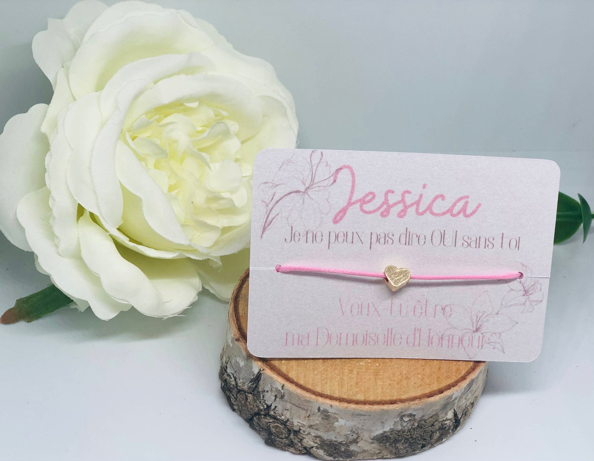 Heart bracelet with personalized card for request witness, bridesmaid, godmother