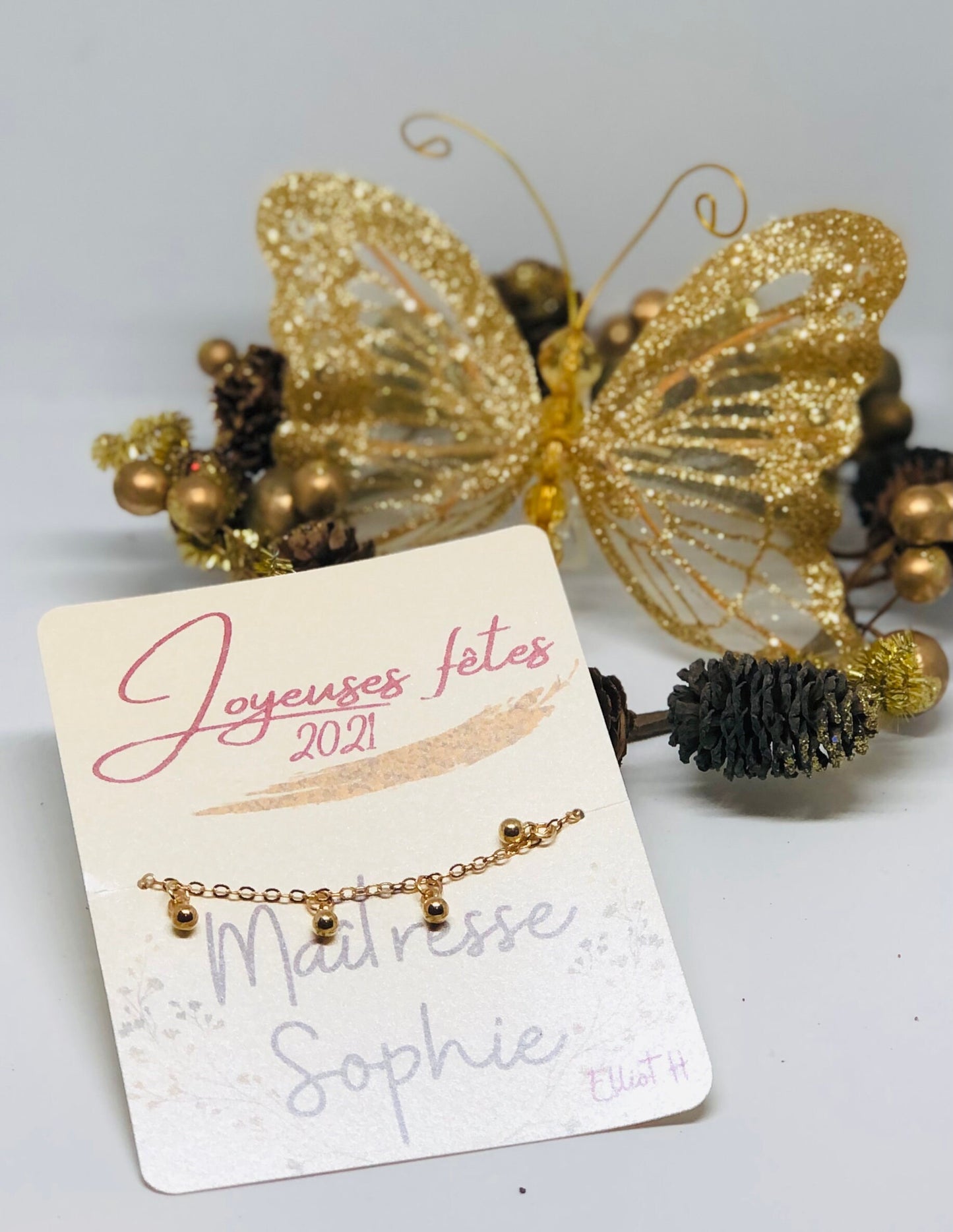 Carte et bracelet personnalisés pour les fêtes de fin d'année à offrir maîtresse