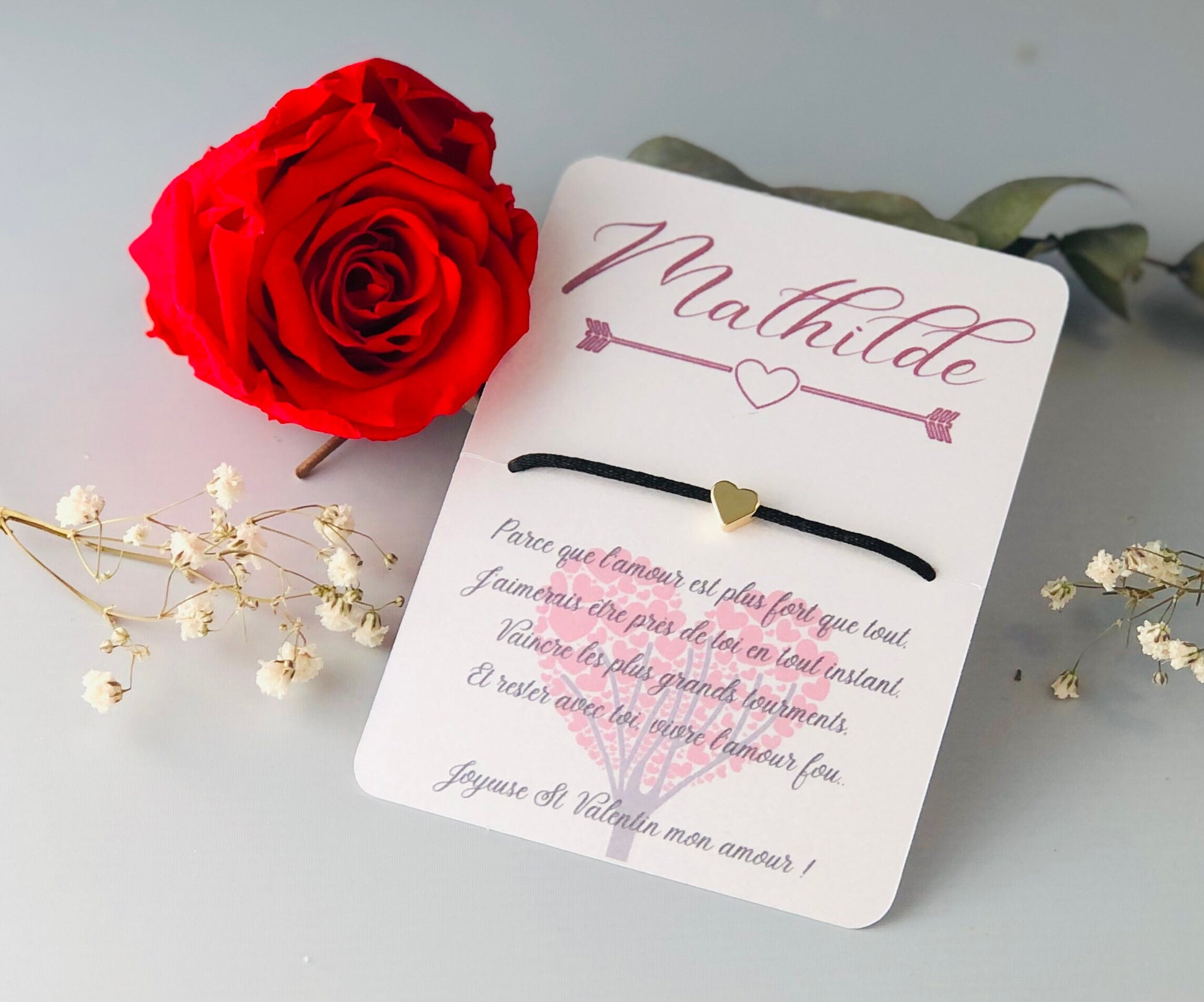 Bracelet and personalized card to offer Valentine's Day and all events