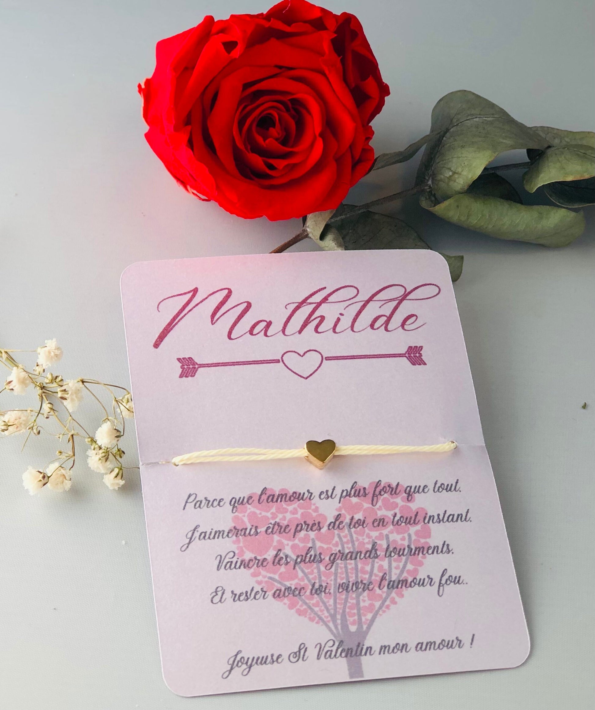 Bracelet and personalized card to offer Valentine's Day and all events