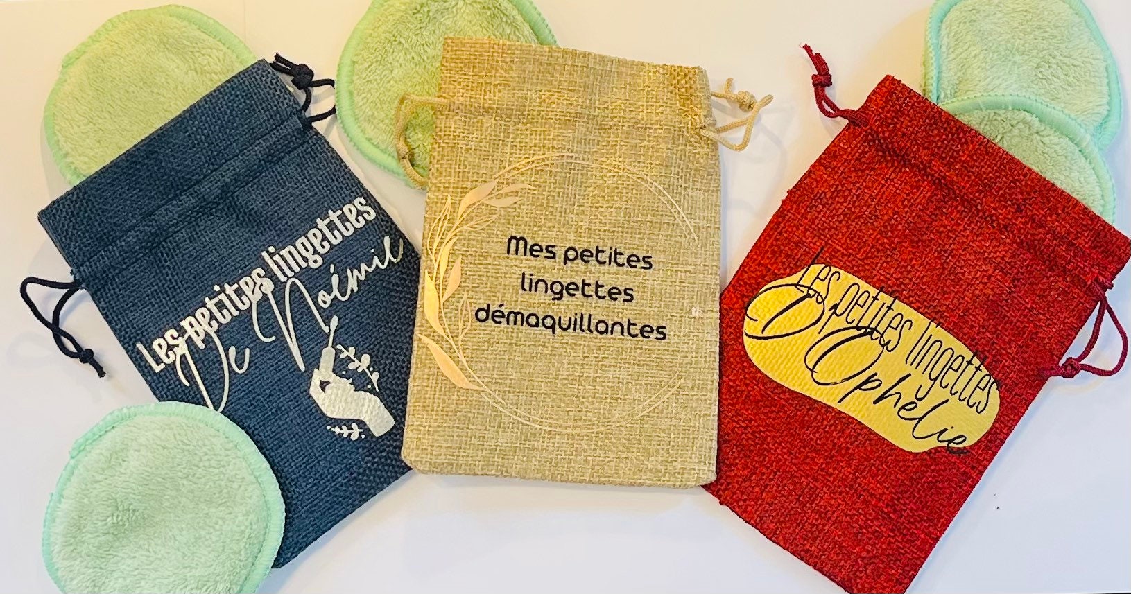 Washable wipes, reusable makeup remover wipes in super soft personalized pouch, eco-responsible gift