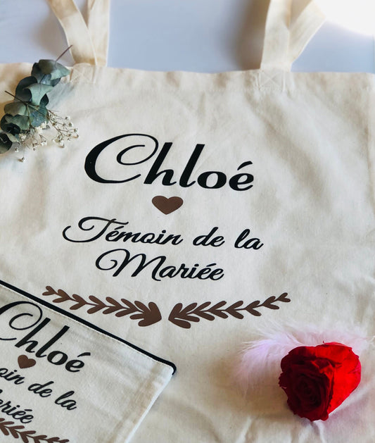 Tote Bag en tissu personnalisée pour Box témoin demande demoiselle d’honneur et témoin